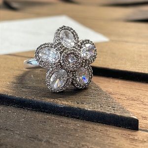 Sterling Silver CZ Flower Statement Ring